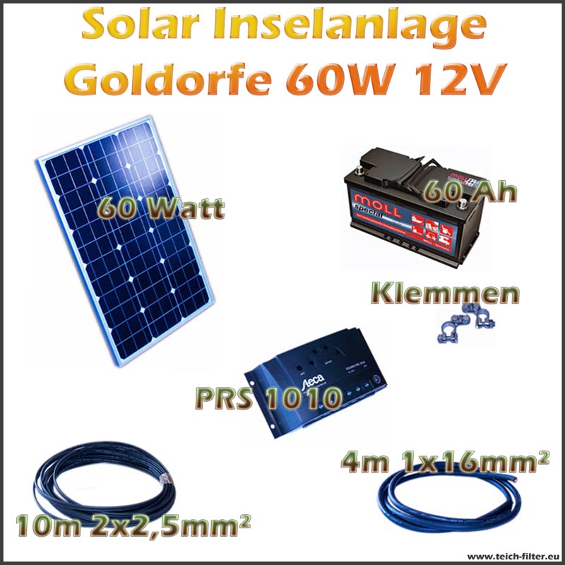 60W 12V Solar Inselanlage Goldorfe für | Teichfilter und Garten als Komplettset Teich