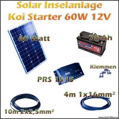 60W 12V Solar Inselanlage Koi Starter für Teich und Gartenhaus als