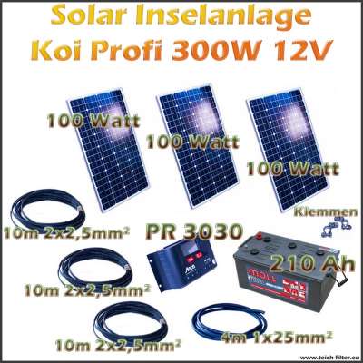 300W 12V Solar Inselanlage Profi Koi als Komplettset günstig im